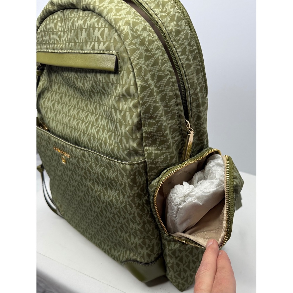 Michael Kors Prescott LG Backpack Smokey Olive  Leather Trim Gold Hardware - Picture 8 of 13